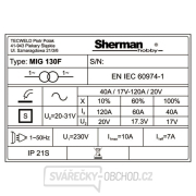 Sherman Poloautomatická svářečka MIG 130F (pouze pro trubičkové dráty) + hořák + kabely + štít + kladivo s kartáčkem Náhled