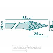 Fréza karbidová, konická jehlan, pr.10x20mm/stopka 6mm,sek střední(double-cut) Náhled