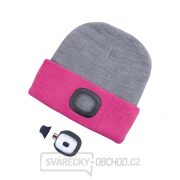 čiapka s čelovkou 4x45lm, USB nabíjanie, svetlo šedá/ružová, obojstranná, univerzálna veľkosť Náhľad