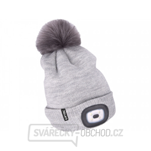 Čepice s čelovkou 4x45lm, USB nabíjení, světle šedá s bambulí, univerzální velikost gallery main image