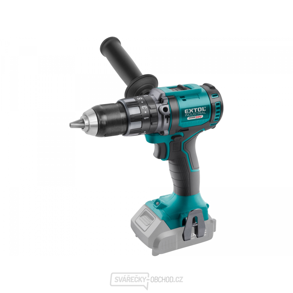 Vrtací šroubovák aku s příklepem SHARE20V EXTOL INDUSTRIAL, BRUSHLESS, 20V Li-ion, bez baterie a nabíječky
