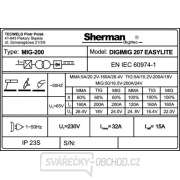 Sherman DIGIMIG 207 EASYLITE + Hořák 3m+ Kabely 2m + Drát + Sprej + Kukla + Vozík + Ventil + Lahev CO2 Náhled