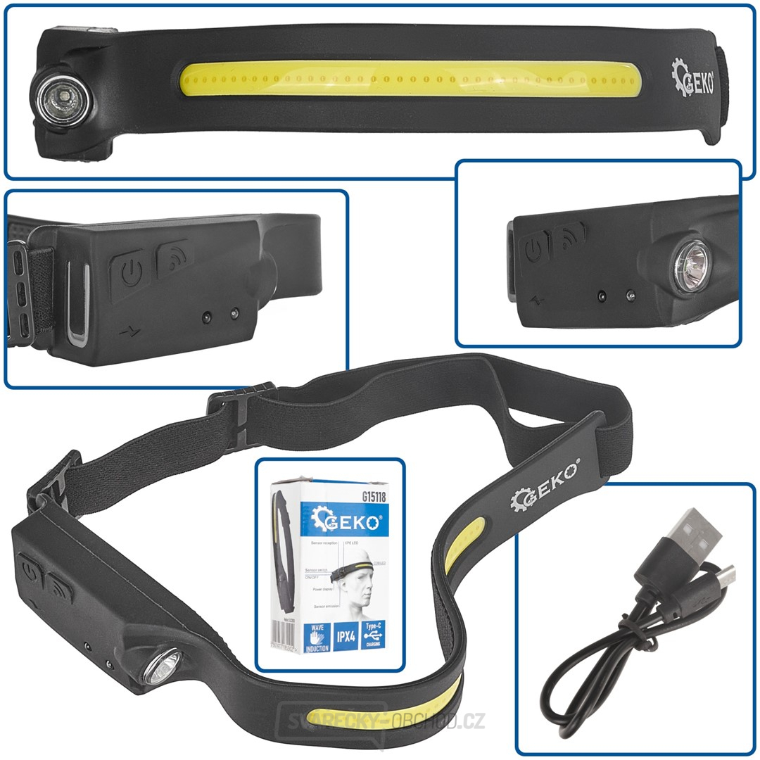 Čelovka se senzorem pohybu LED COB 3W + 1W XPE 1200mAh 350lm IPX4 (100)