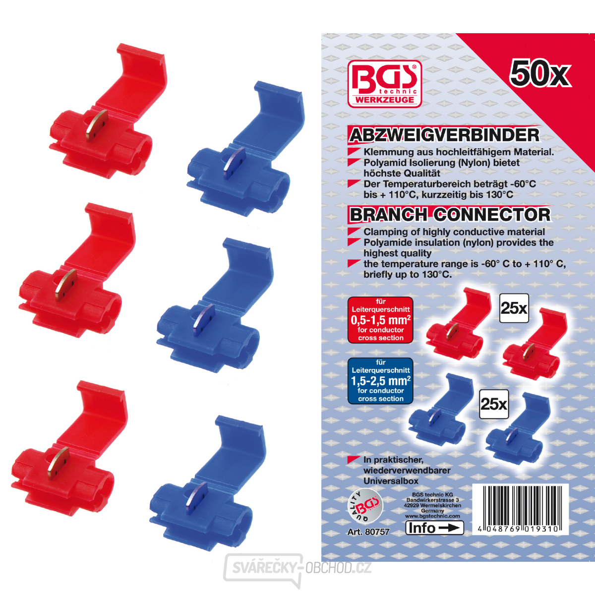 Souprava odbočovacích spojek BGS 80757 | 50dílná